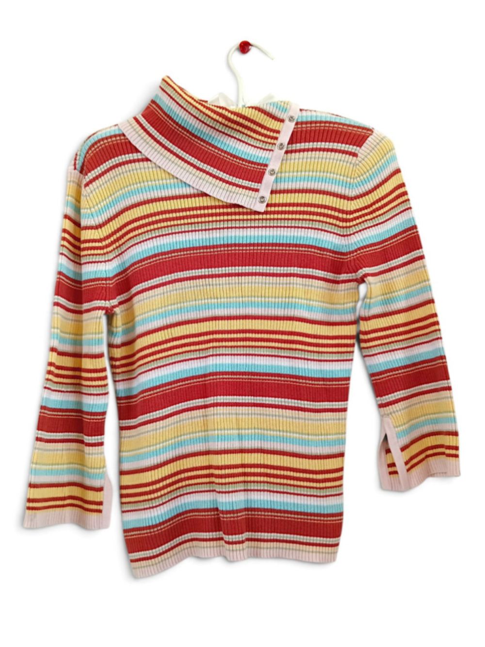 Xhilaration Striped Turtleneck Sweater Stretchy snap neck 3/4 sleeve red yellow